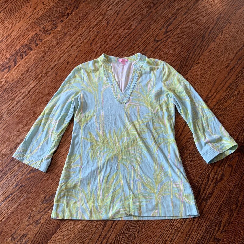 Lilly Pulitzer Tunic Top Big Bamboo Joy Knit Sz S Travel Tropical Resort EUC